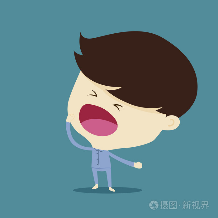 穿着睡衣的懒人打哈欠