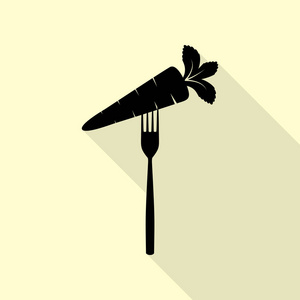 素食食品标志图。与平面样式阴影路径奶油背景上的黑色图标