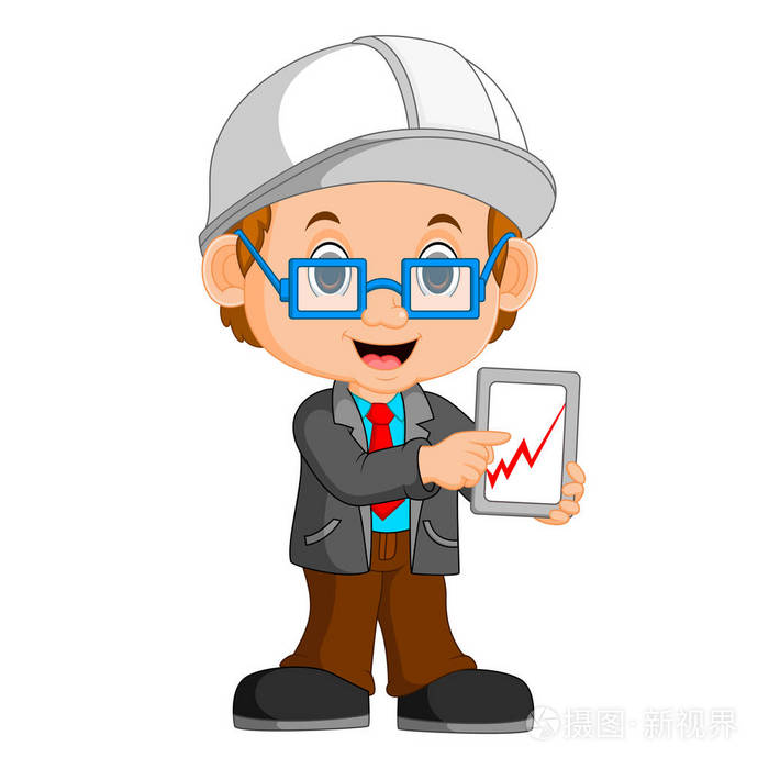 年轻男子建筑师卡通组的工程师妇女建造房屋的人.