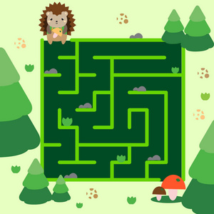 迷宫游戏。帮助刺猬穿过森林。动物主题活动为孩子, 孩子, 婴孩