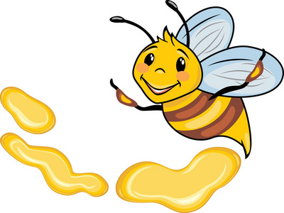 快乐卡通蜜蜂和蜂蜜滴