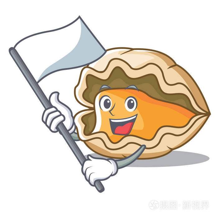 旗牡蛎吉祥物卡通风格