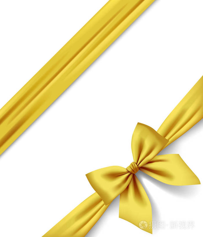 金丝带和孤立在白色背景上的蝴蝶结插画-正版商用图片