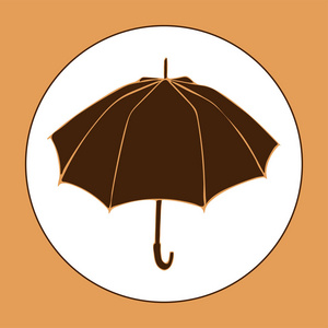 在白色背景下打开的雨伞。伞图标在平面卡通风格的网站设计, 徽标, 应用程序, Ui。秋天向量例证。橙色和棕色颜色