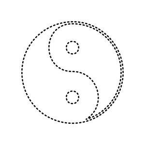 英阳象征着和谐与平衡。矢量。白色背景上的黑色虚线的图标。分离