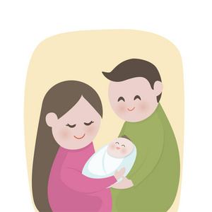 快乐的家庭与可爱的新生婴孩, 新的父母藏品, 母亲, 父亲, 向量例证