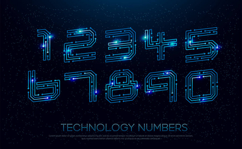 技术数码数字网络概念.1,2,3,4,5,6,7,8,9彩色字体.矢量插图照片