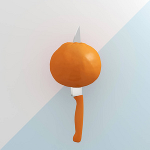 创意理念 橙色水果刺穿不锈钢厨房 kni