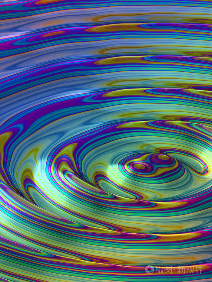 3d 渲染, 全息箔, 抽象背景, 液体波形表面, 反射, 波纹纹理