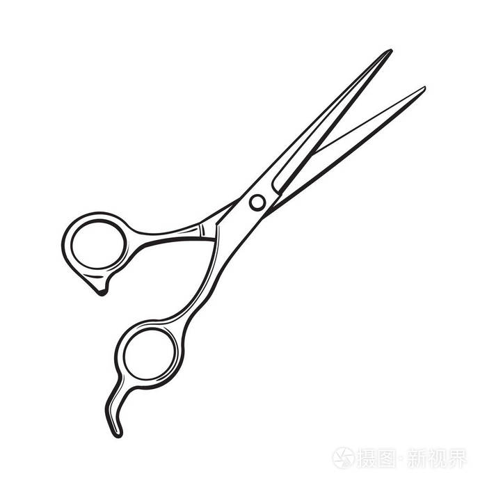 不锈钢专业美发剪刀素描风格矢量图