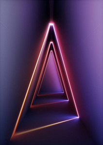 3d 渲染, 现代抽象几何背景, 简约室内, 闪耀霓虹灯, 空陈列柜, 原始