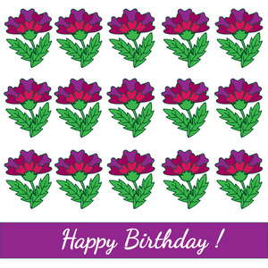 快乐的生日模板贺卡与五颜六色的花