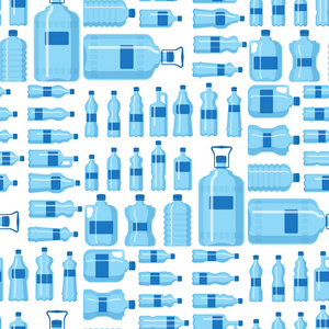 塑料水瓶矢量空白自然蓝色无缝图案背景清洁液水液体空白模板剪影模板插图
