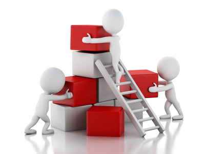 外国合作3d 的白种人爬梯子.团队合作的概念照片