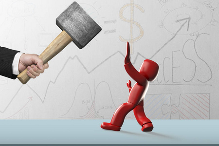 退一步手捧锤 attackg 3d 害怕的人后退了一步照片