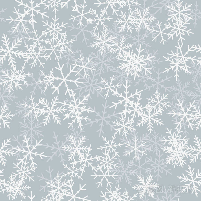 白色的雪花无缝模式上浅灰色圣诞背景混沌分散白插画-正版商用图片0o1