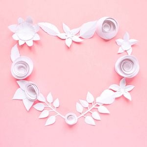 3d 渲染, 彩色纸花, 心形贺卡, 浪漫壁纸, 玫瑰, 大丽花, 牡丹, 叶子