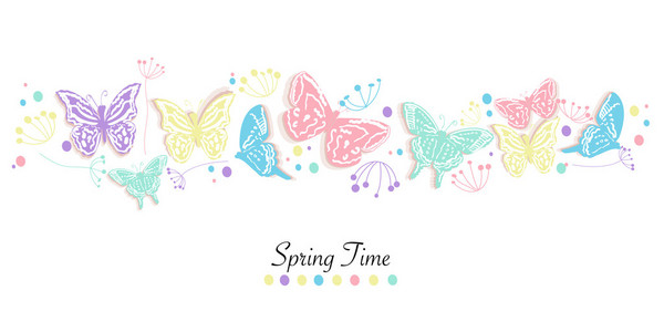 蝴蝶和花朵抽象装饰春天时间贺卡矢量背景