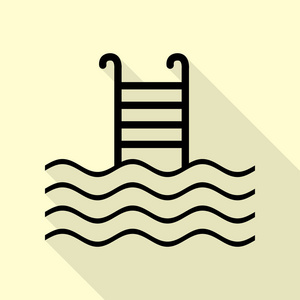 游泳池的标志。与平面样式阴影路径奶油背景上的黑色图标
