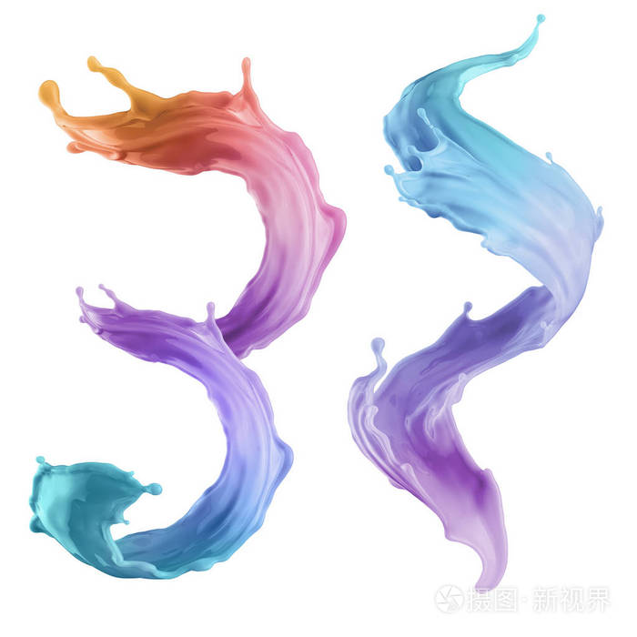 3d 渲染, 抽象动态液体飞溅, 柔和的颜色混合, 喷漆