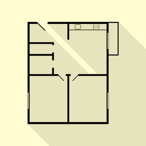 公寓楼计划。与平面样式阴影路径奶油背景上的黑色图标