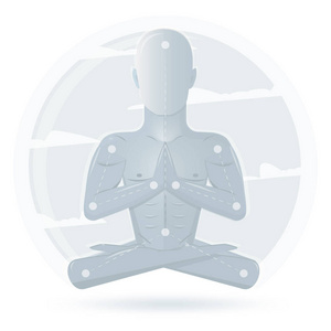 冥想人孤立在白色背景上。卡通人物冥想 矢量瑜伽平面设计。冥想的姿势图