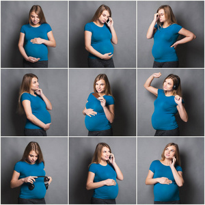 灰色背景下不同姿势孕妇画像的采集