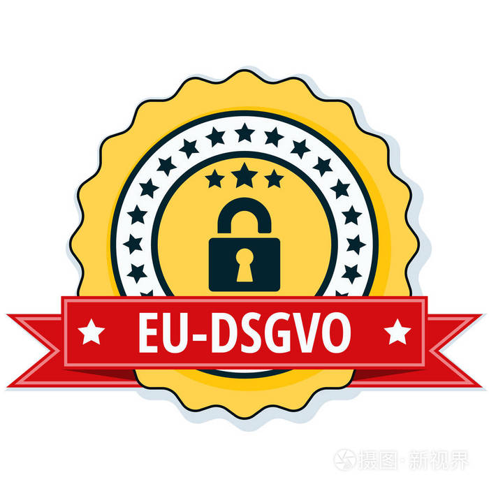 欧盟Dsgvo 平面标签与挂锁图标和红丝带, 矢量, 插图
