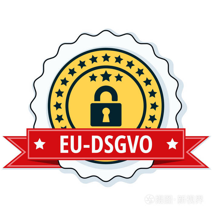 欧盟Dsgvo 平面标签与挂锁图标和红丝带, 矢量, 插图