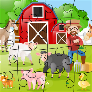 农夫与动物拼图益智游戏