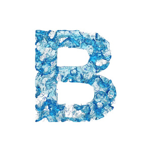 字母 B 大写。由蓝色透明的水制成的液体字体。3d 渲染在白色背景下被隔离