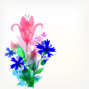 五彩缤纷的花朵和墨水的背景
