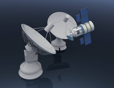 3d 卫星天线。Communiation 3d 渲染插图