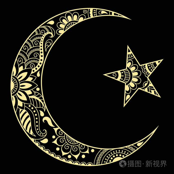 星和新月的宗教伊斯兰教的标志.制作和纹身的装饰标志.东部穆斯林符号