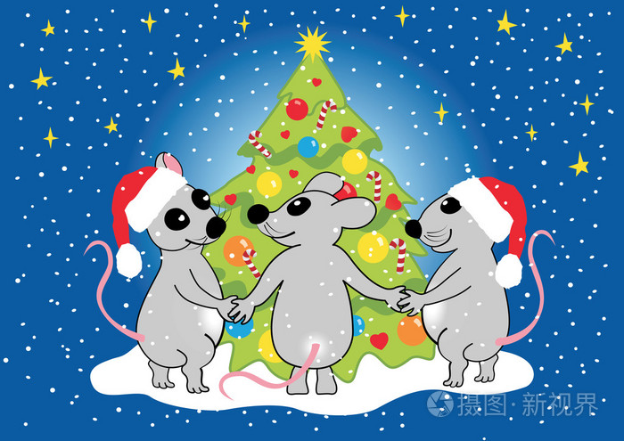 小鼠庆祝圣诞节，矢量图