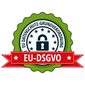 绿色欧盟Dsgvo 平面标签与挂锁图标和红丝带的矢量图解设计