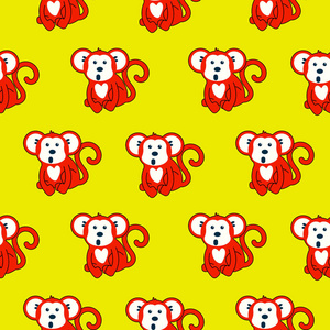 猴红色和黄色无缝矢量图案图片