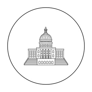 美国国会大厦在白色背景上孤立的大纲样式图标。美国的国家象征股票矢量图