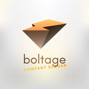 公司 Boltage 标志。程式化螺栓。电子多边形符号