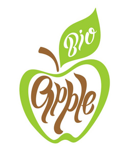 Apple.Lettering.Calligraphy 果。生物。健康饮食。矢量插图