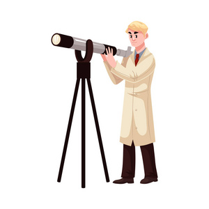 矢量卡通人天文科学家照片