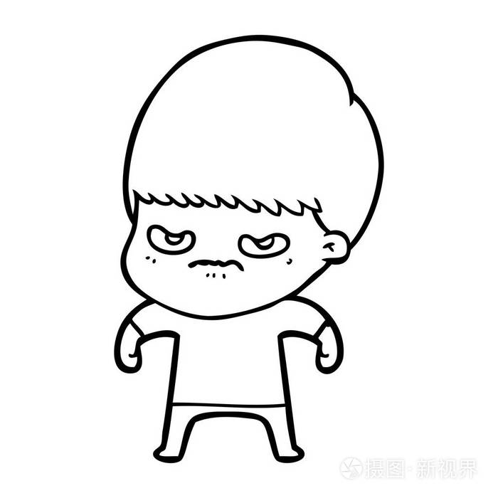 恼怒的卡通男孩的媒介例证插画-正版商用图片0o39kj-摄图新视界