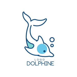 dolphine 标志设计, 抽象会徽与潜水海豚向量例证在白色背景上照片