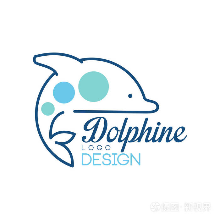 dolphine 标志设计, 抽象徽章与海豚媒介例证在白色背景上