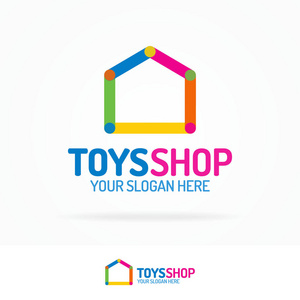 玩具商店标志设置平面颜色样式