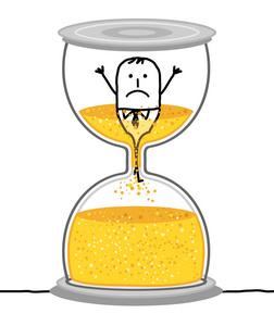 卡通商人在一个大沙漏照片