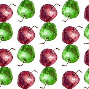绿红苹果水彩无缝图案