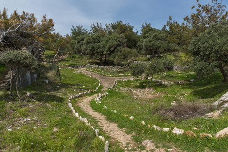 在邀功，萨索斯岛岛东马其顿和色雷斯 希腊的考古遗址废墟的惊人观点