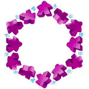 十六进制框架的紫色 meeples