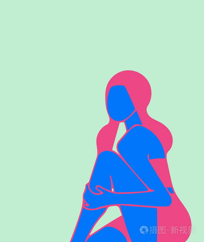 坐着的女孩, 抱着膝盖, 极简主义插画-正版商用图片0o3v8g-摄图新视界